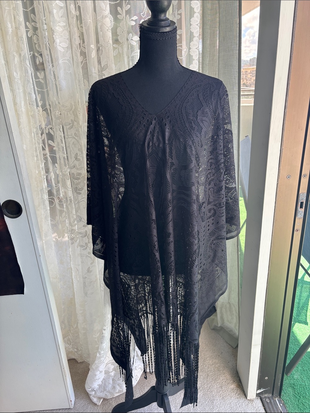 Steve Madden black lace poncho cover up